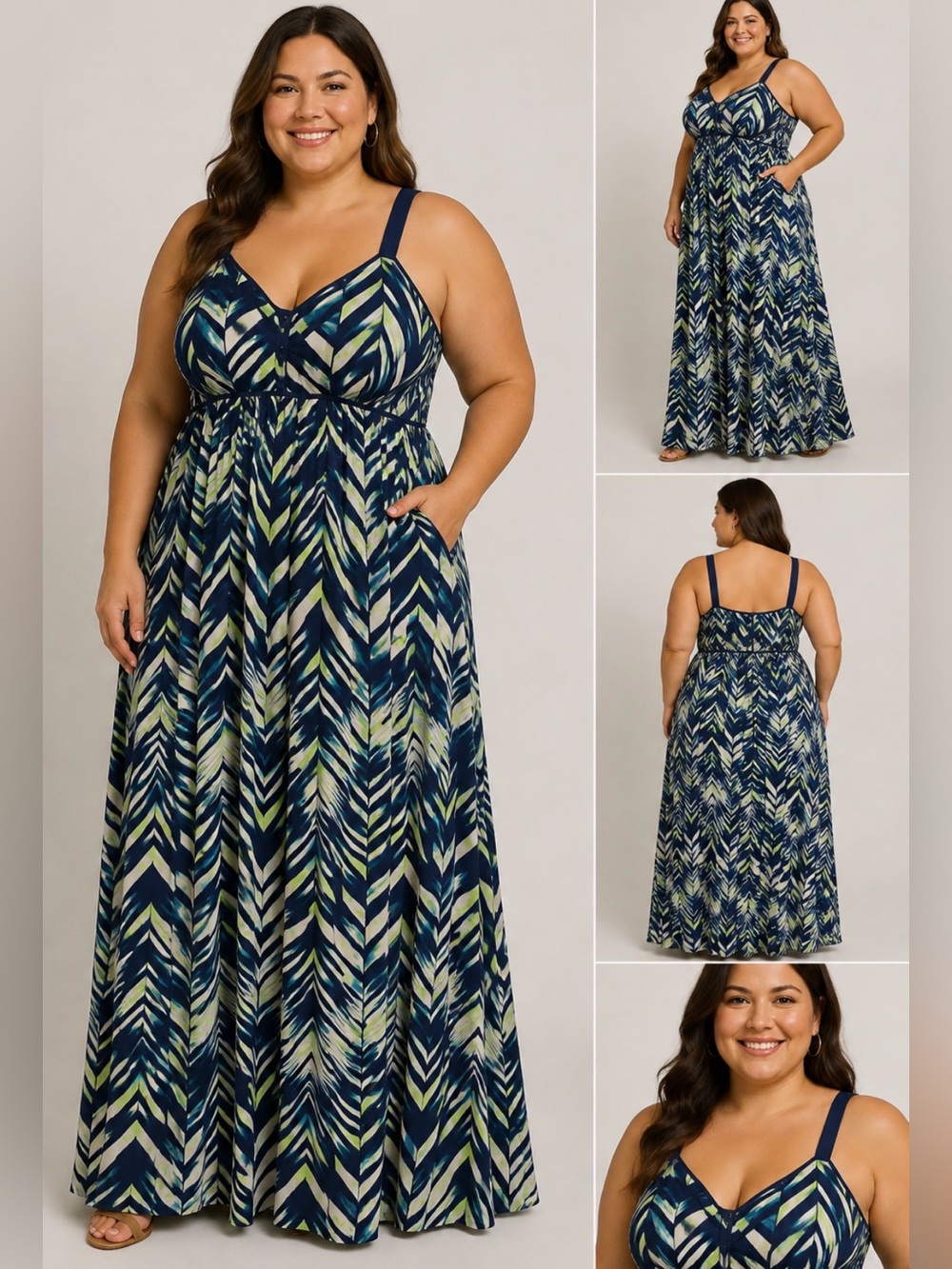 torrid Navy and Lime Chevron Maxi Dress with Slim Straps